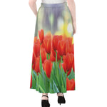 Red Tulip Print Chiffon Maxi Skirt