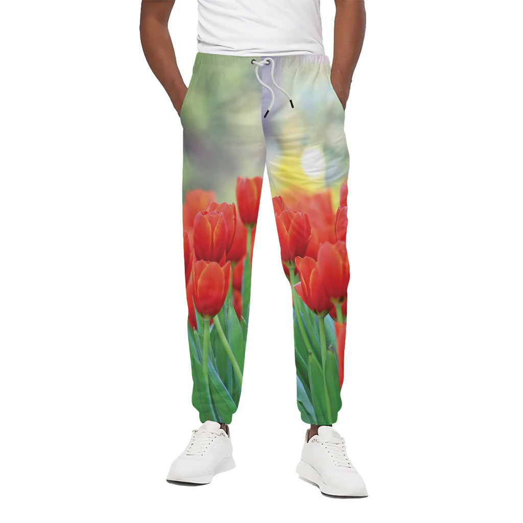 Red Tulip Print Cotton Pants