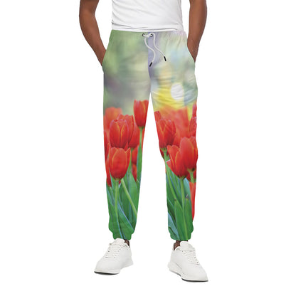 Red Tulip Print Cotton Pants