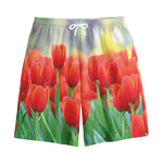 Red Tulip Print Cotton Shorts