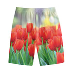 Red Tulip Print Cotton Shorts