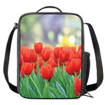 Red Tulip Print Crossbody Lunch Bag