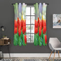 Red Tulip Print Grommet Curtain Panels