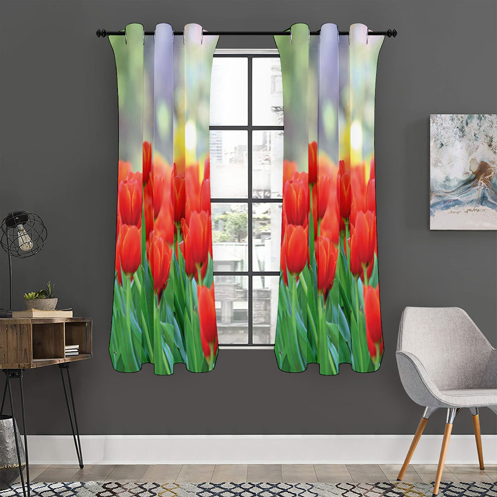 Red Tulip Print Curtain