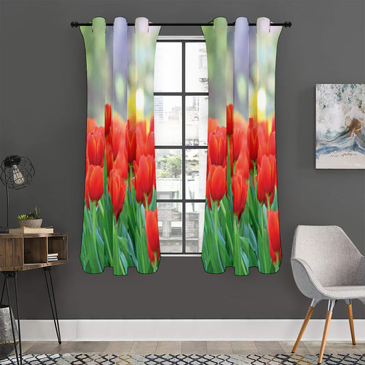 Red Tulip Print Curtain