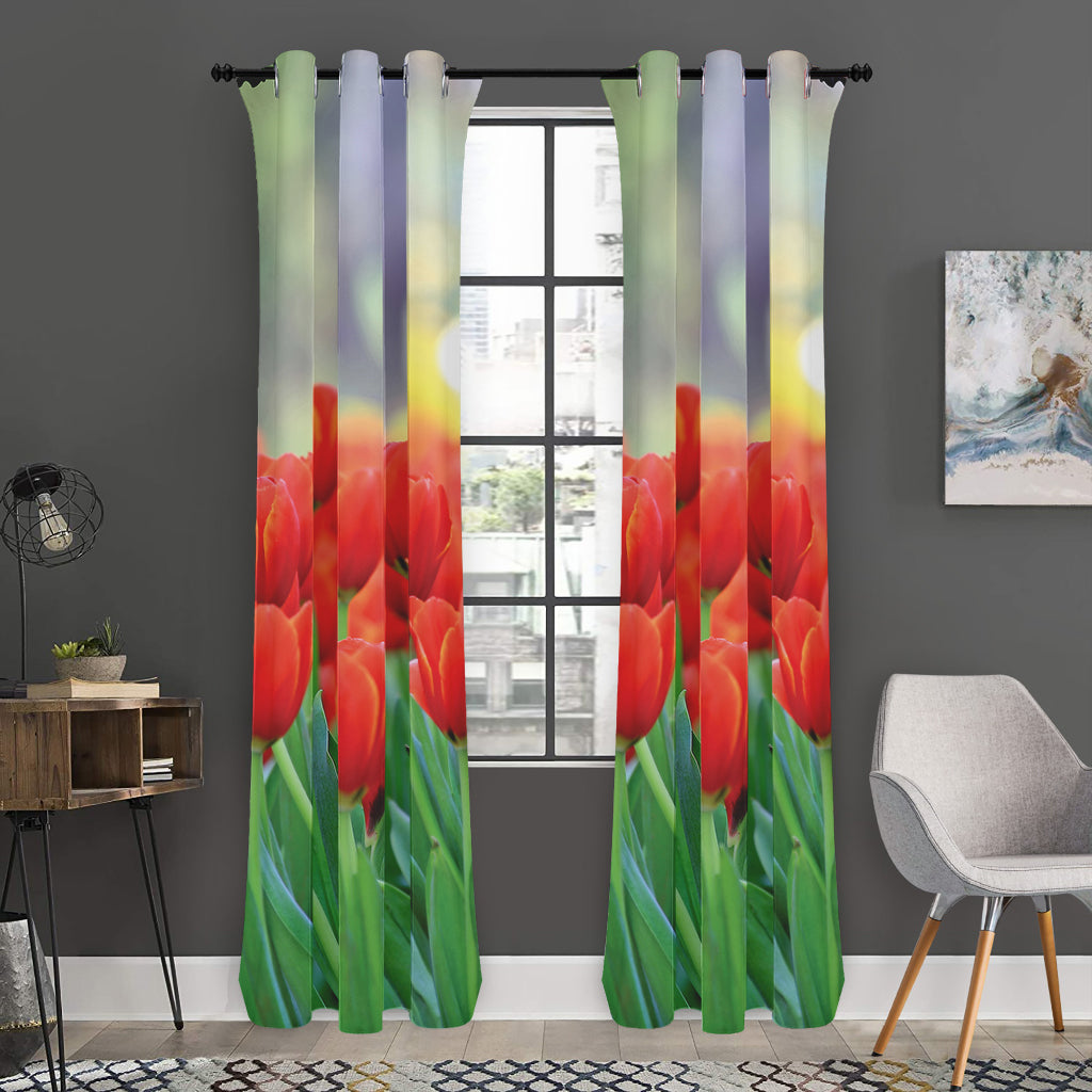 Red Tulip Print Curtain