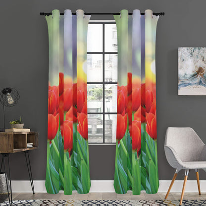 Red Tulip Print Curtain