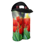Red Tulip Print Double Neoprene Wine Tote