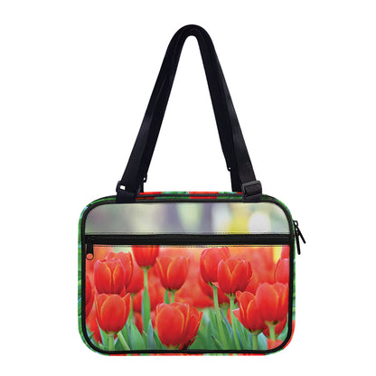 Red Tulip Print Double Strap Bible Bag