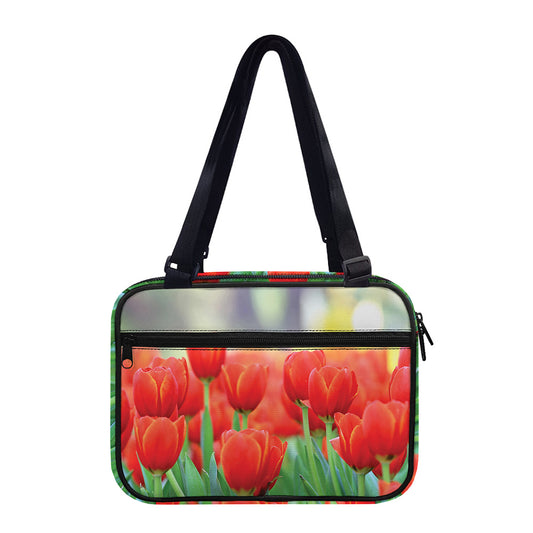 Red Tulip Print Double Strap Bible Bag