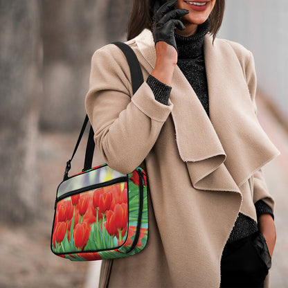 Red Tulip Print Double Strap Bible Bag