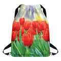 Red Tulip Print Drawstring Backpack