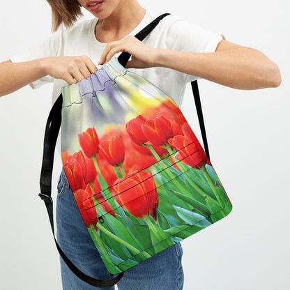 Red Tulip Print Drawstring Backpack