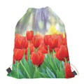 Red Tulip Print Drawstring Bag