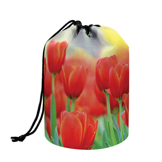 Red Tulip Print Drawstring Makeup Bag