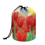 Red Tulip Print Drawstring Makeup Bag