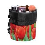 Red Tulip Print Drawstring Makeup Bag