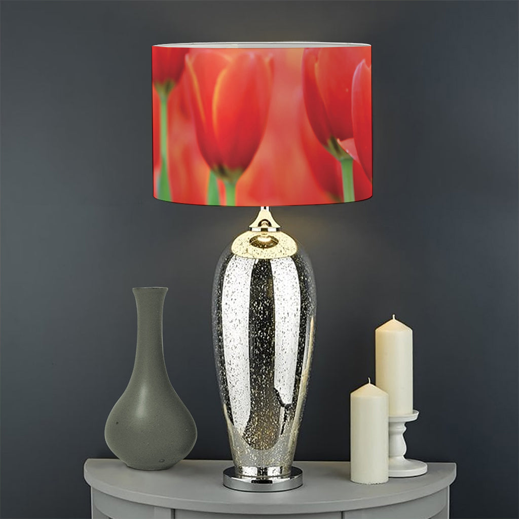 Red Tulip Print Drum Lamp Shade