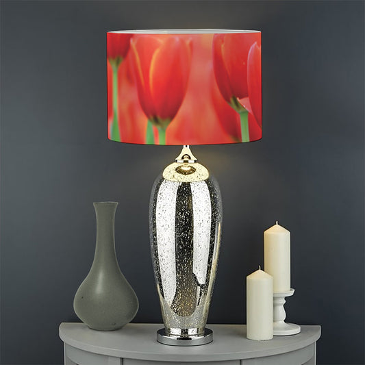 Red Tulip Print Drum Lamp Shade