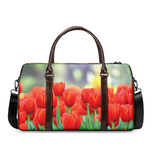 Red Tulip Print Duffle Bag