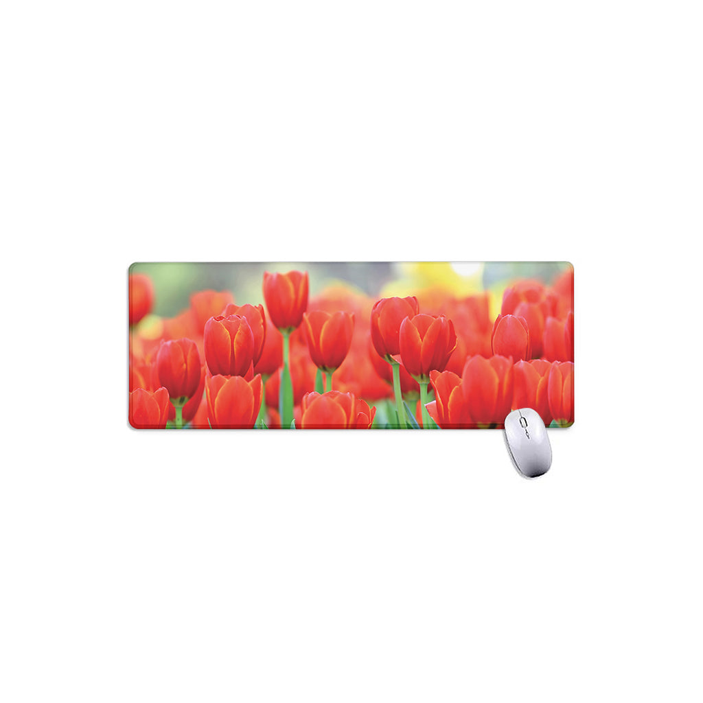 Red Tulip Print Extended Mouse Pad