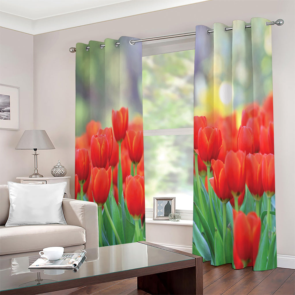 Red Tulip Print Extra Wide Grommet Curtains