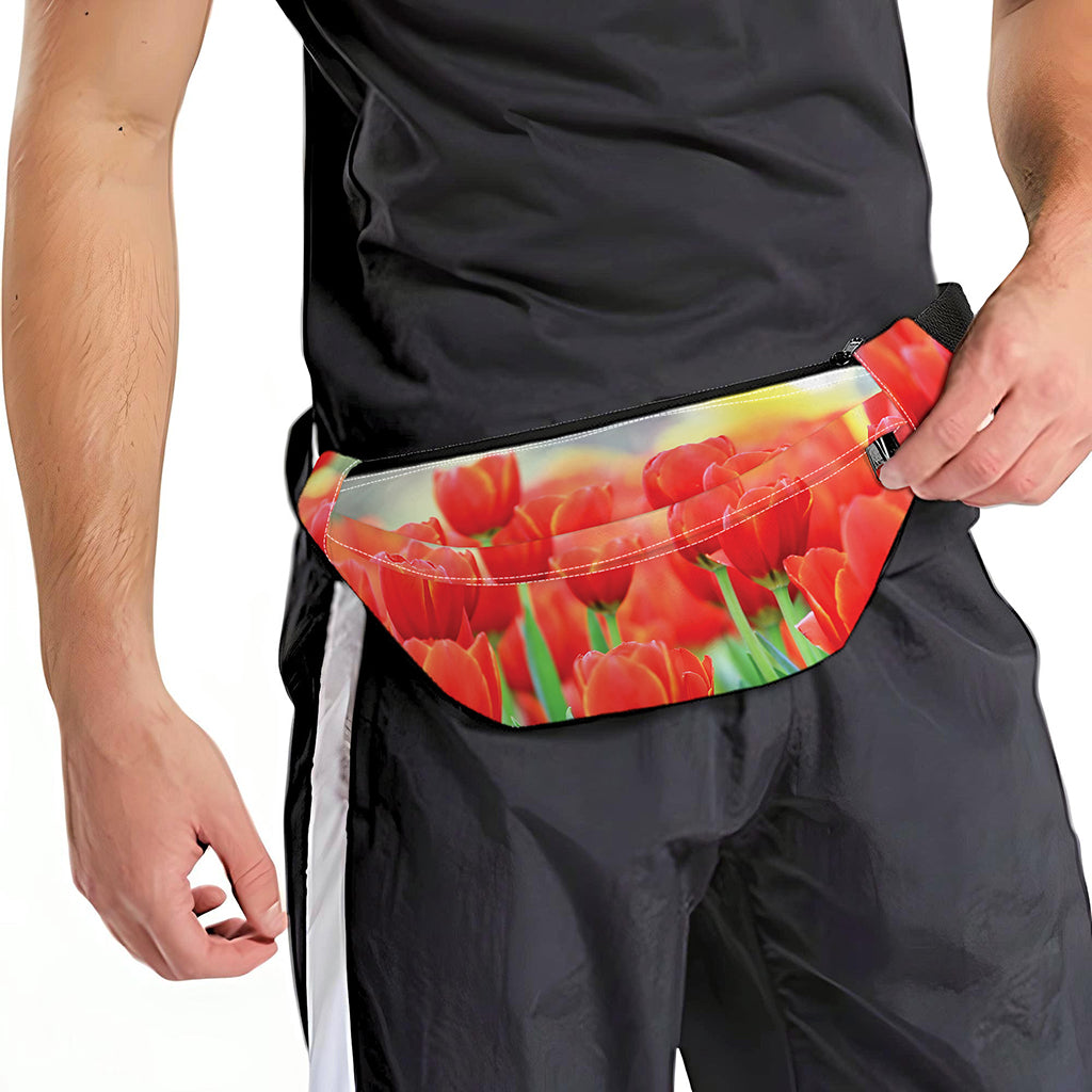Red Tulip Print Fanny Pack