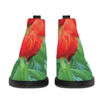 Red Tulip Print Flat Ankle Boots