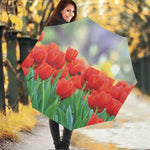 Red Tulip Print Foldable Umbrella