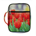 Red Tulip Print Front Pocket Bible Bag