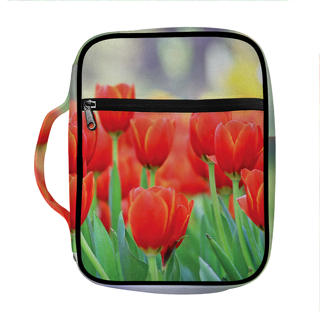 Red Tulip Print Front Pocket Bible Bag