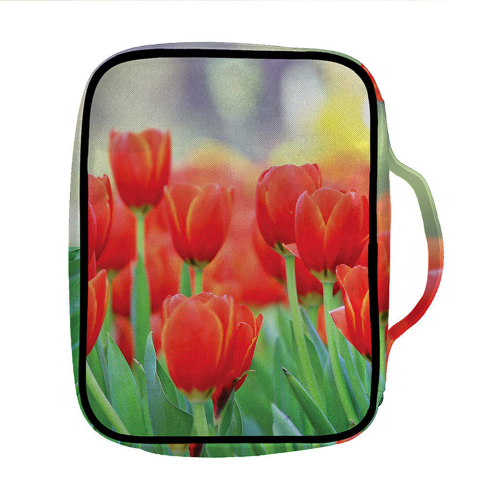 Red Tulip Print Front Pocket Bible Bag