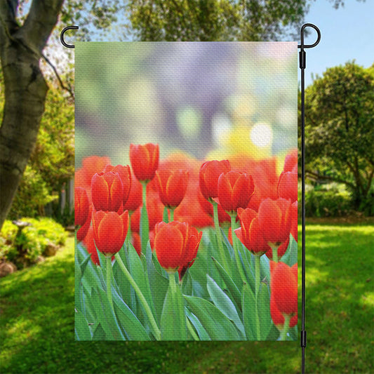 Red Tulip Print Garden Flag