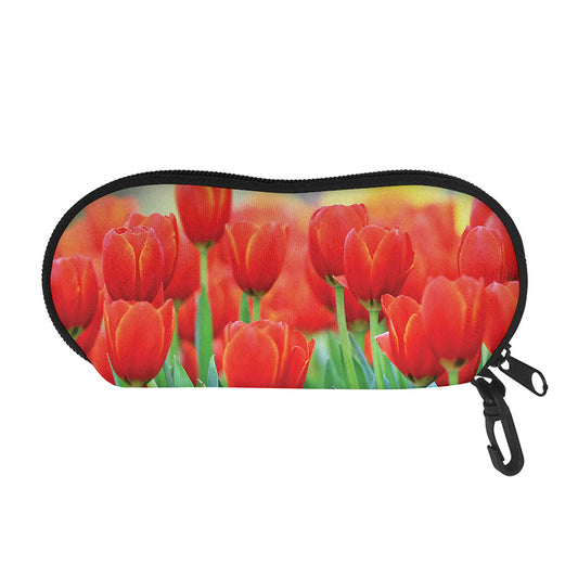 Red Tulip Print Glasses Case