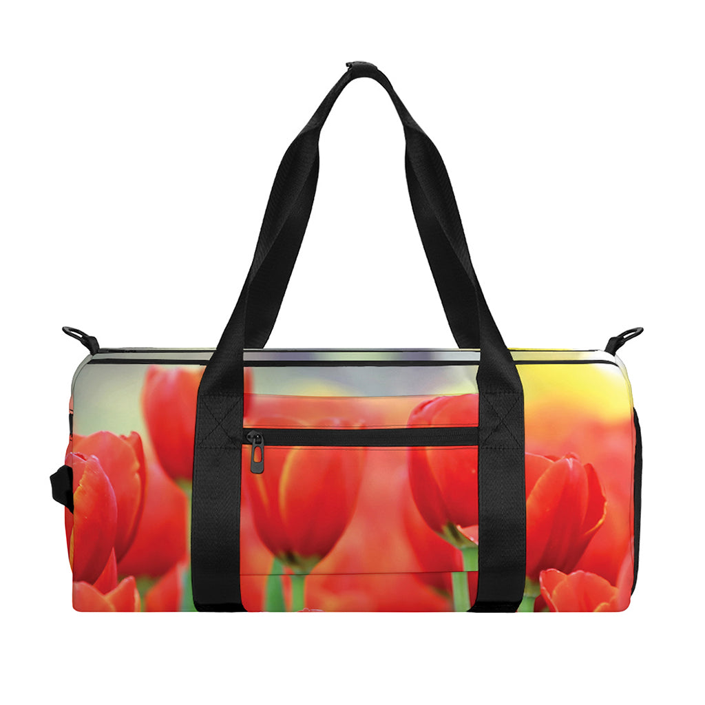 Red Tulip Print Gym Bag