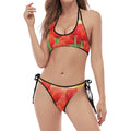 Red Tulip Print Halter Scoop Tie Side Bikini