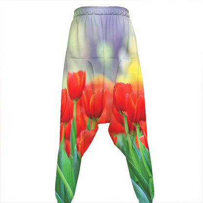 Red Tulip Print Hammer Pants