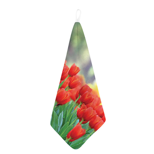 Red Tulip Print Hand Towel