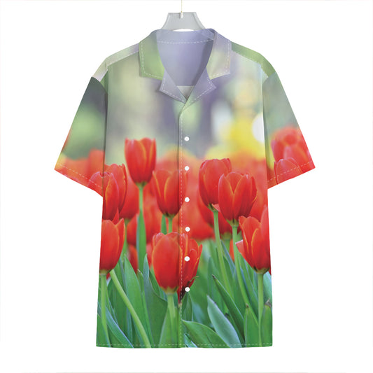 Red Tulip Print Hawaiian Shirt