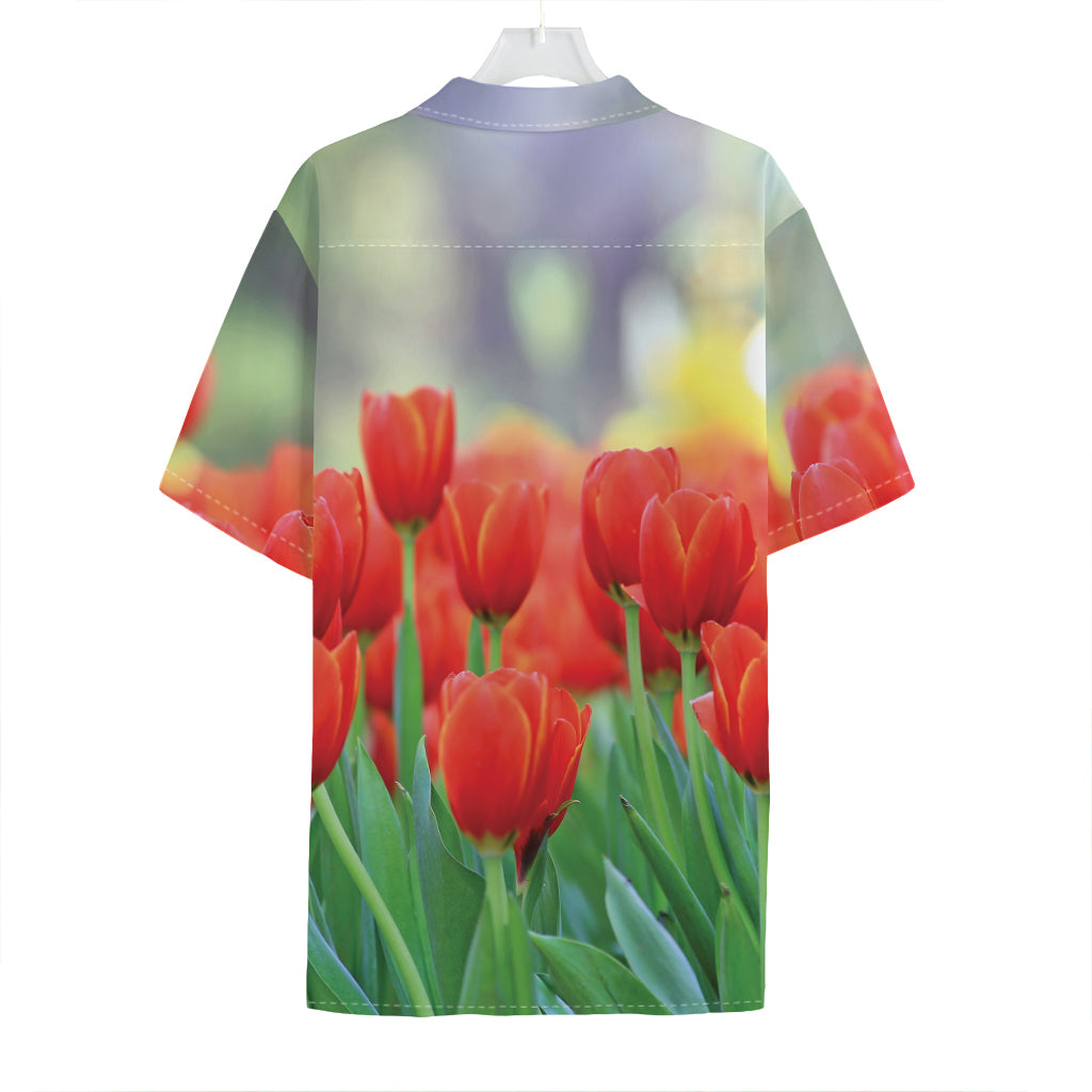 Red Tulip Print Hawaiian Shirt