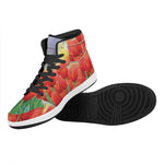 Red Tulip Print High Top Leather Sneakers