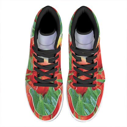 Red Tulip Print High Top Leather Sneakers