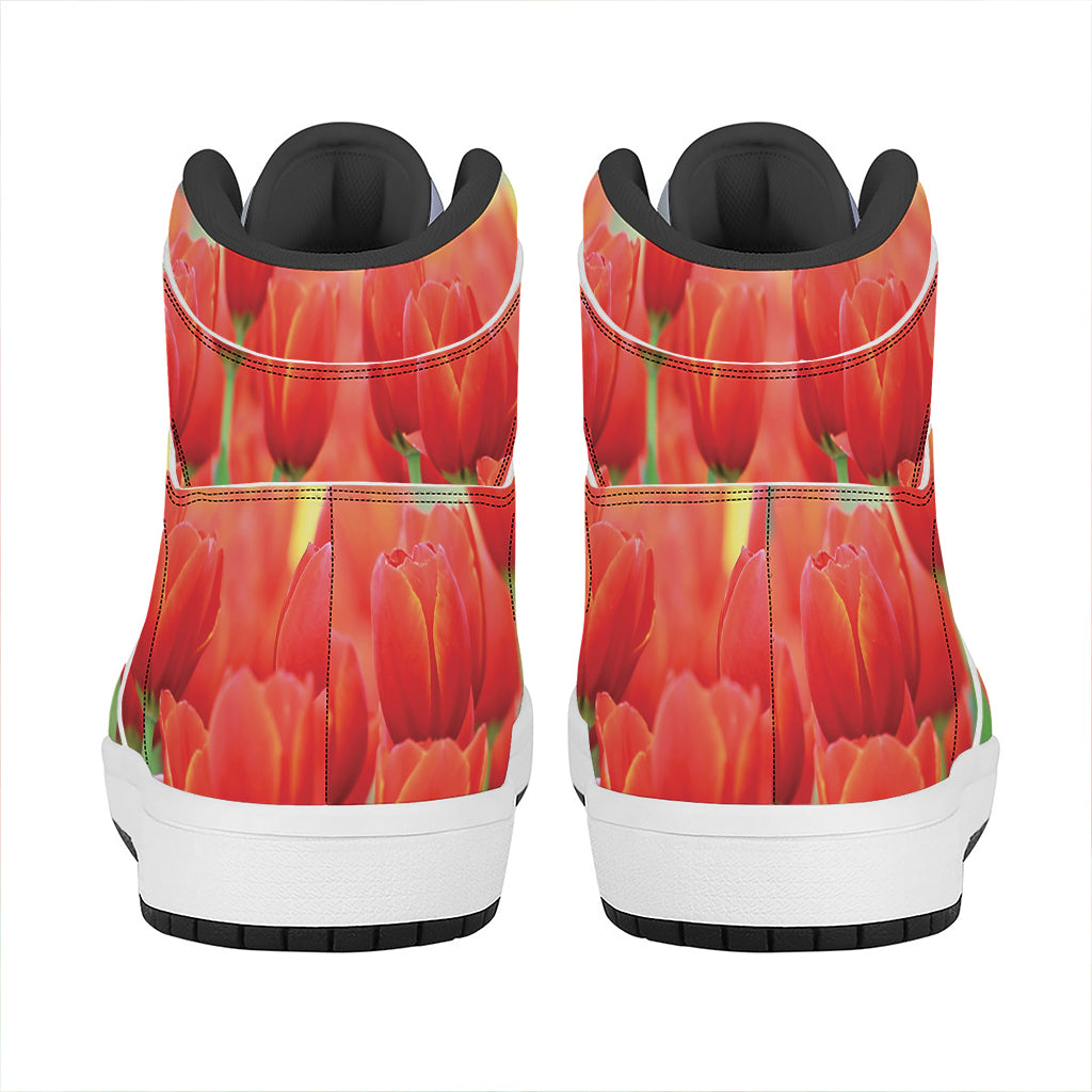 Red Tulip Print High Top Leather Sneakers