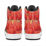 Red Tulip Print High Top Leather Sneakers