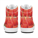 Red Tulip Print High Top Leather Sneakers