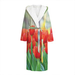 Red Tulip Print Hooded Bathrobe