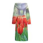 Red Tulip Print Hooded Bathrobe