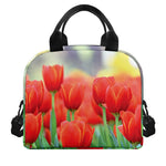 Red Tulip Print Insulated Lunch Bag