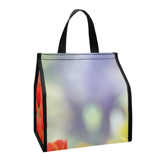 Red Tulip Print Insulated Lunch Tote