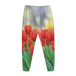 Red Tulip Print Jogger Pants